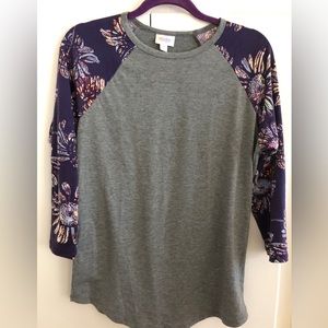 Lularoe gray purple flower raglan t-shirt M